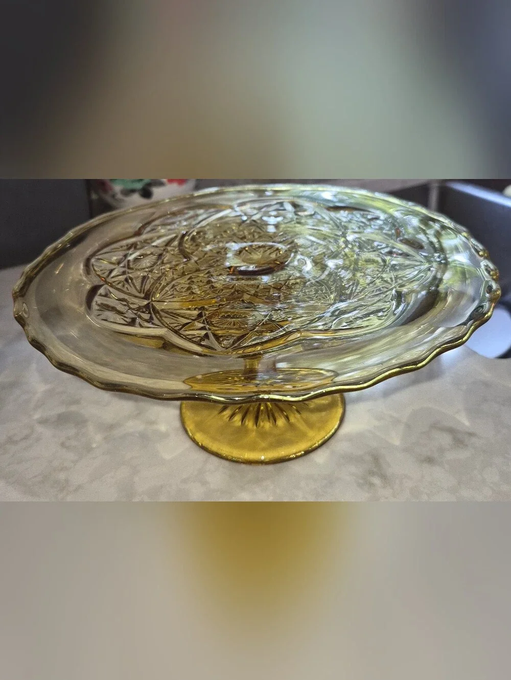 Vintage Anchor Hocking Fairfield Amber Pedestal Cake Stand